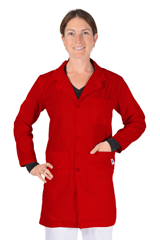 Unisex Lab Coat - Custom Stretch - Red with Red Buttons
